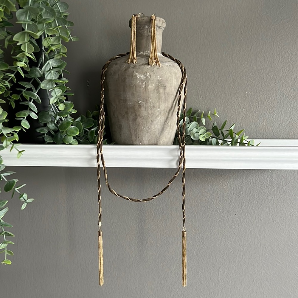 Olive Green and Gold Wrap Around Necklace with Matching Earrings